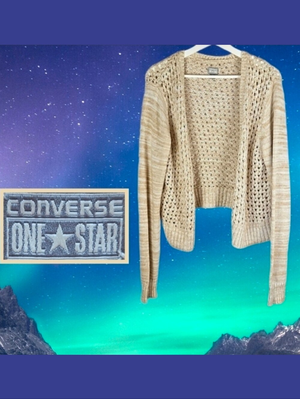 90's Converse One Star 100% Cotton Open Knit Cardigan, Beige, XL